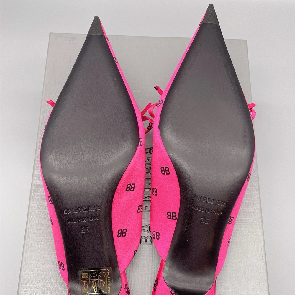 Balenciaga satin kitten heel Knife Mule BB Allover Logo